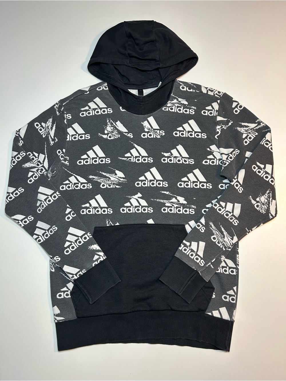 Adidas Essentials Brandlove French Terry Allover Print Pullover Hoodie Black